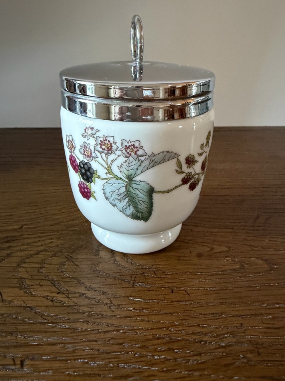 Vintage Royal Worcester White Porcelain Egg Coddler - Lavinia Blackberry.